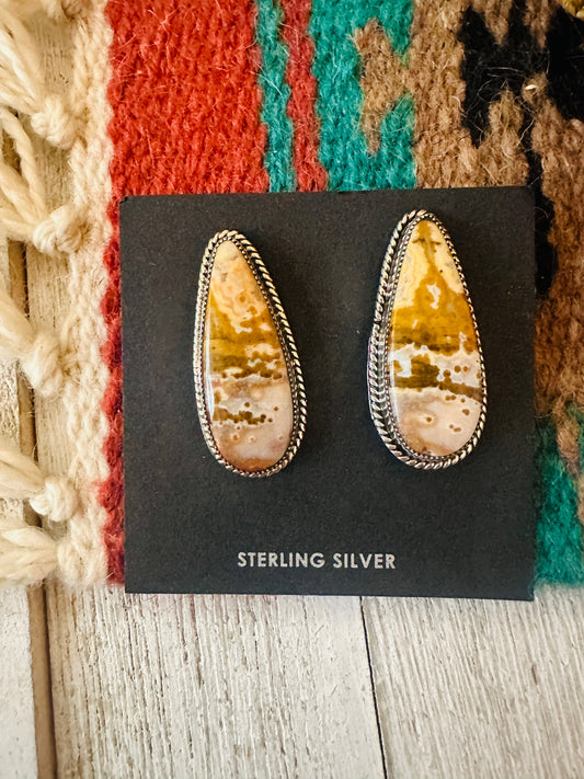 Handcrafted Jasper Sterling Silver Post Earrings Signed