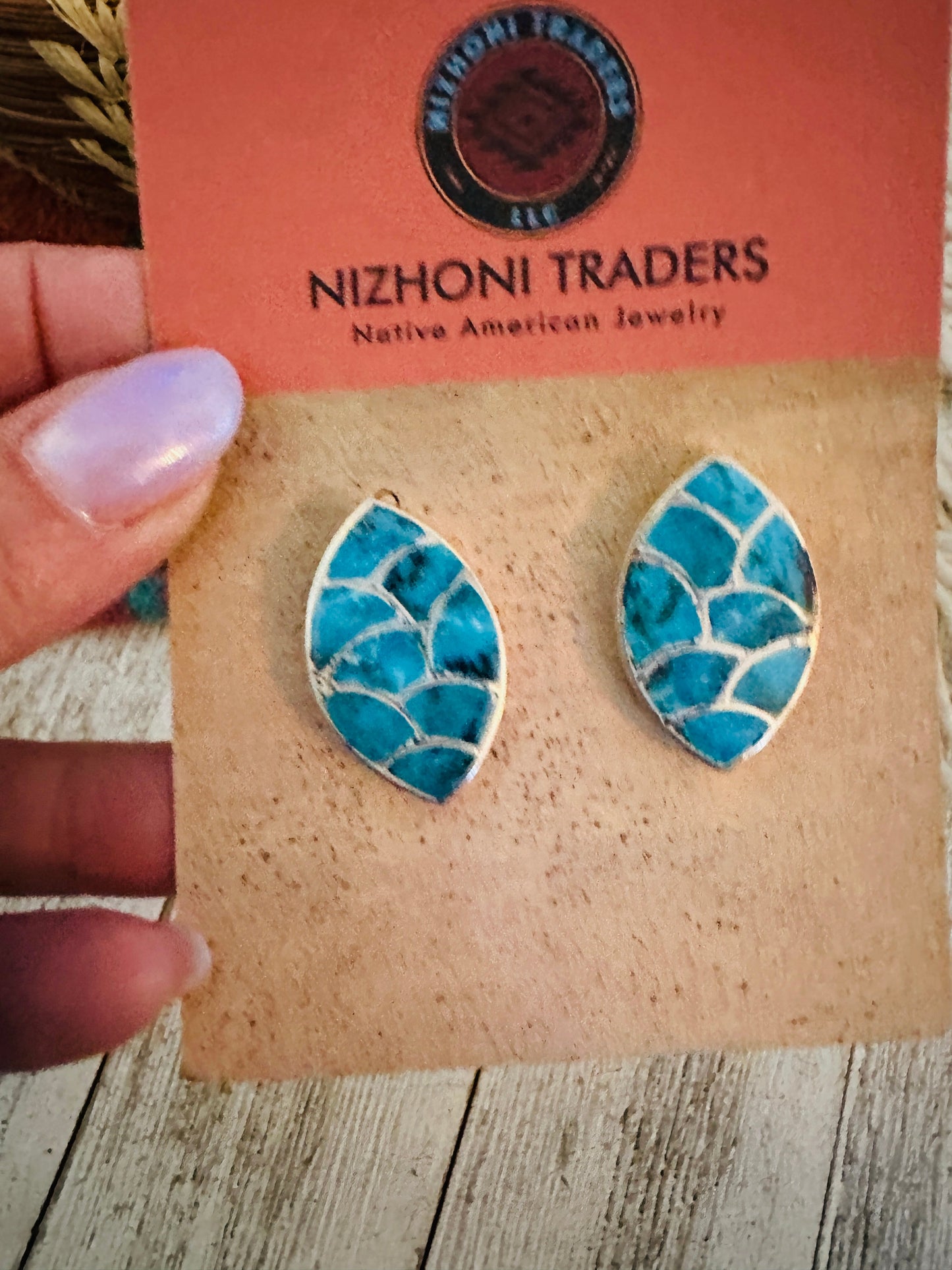 Handcrafted Turquoise & Sterling Silver Inlay Post Earrings