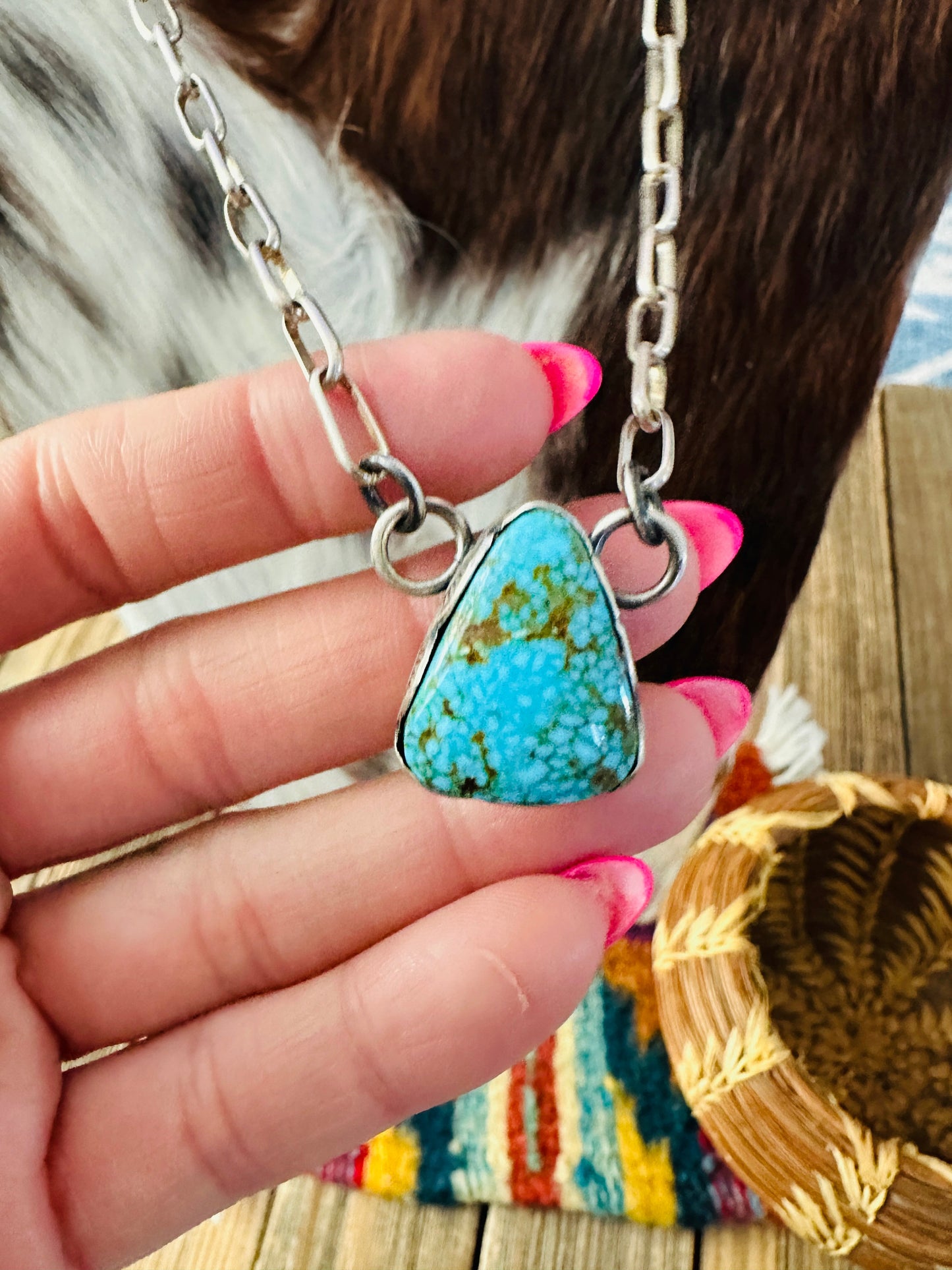 Handcrafted Kingman Web Turquoise & Sterling Silver Necklace by Randy Boyd
