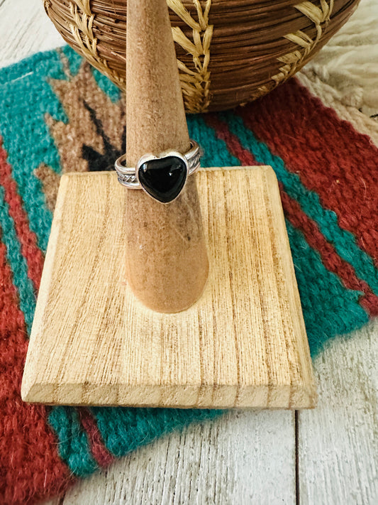 Handcrafted Black Onyx & Sterling Silver Heart Ring