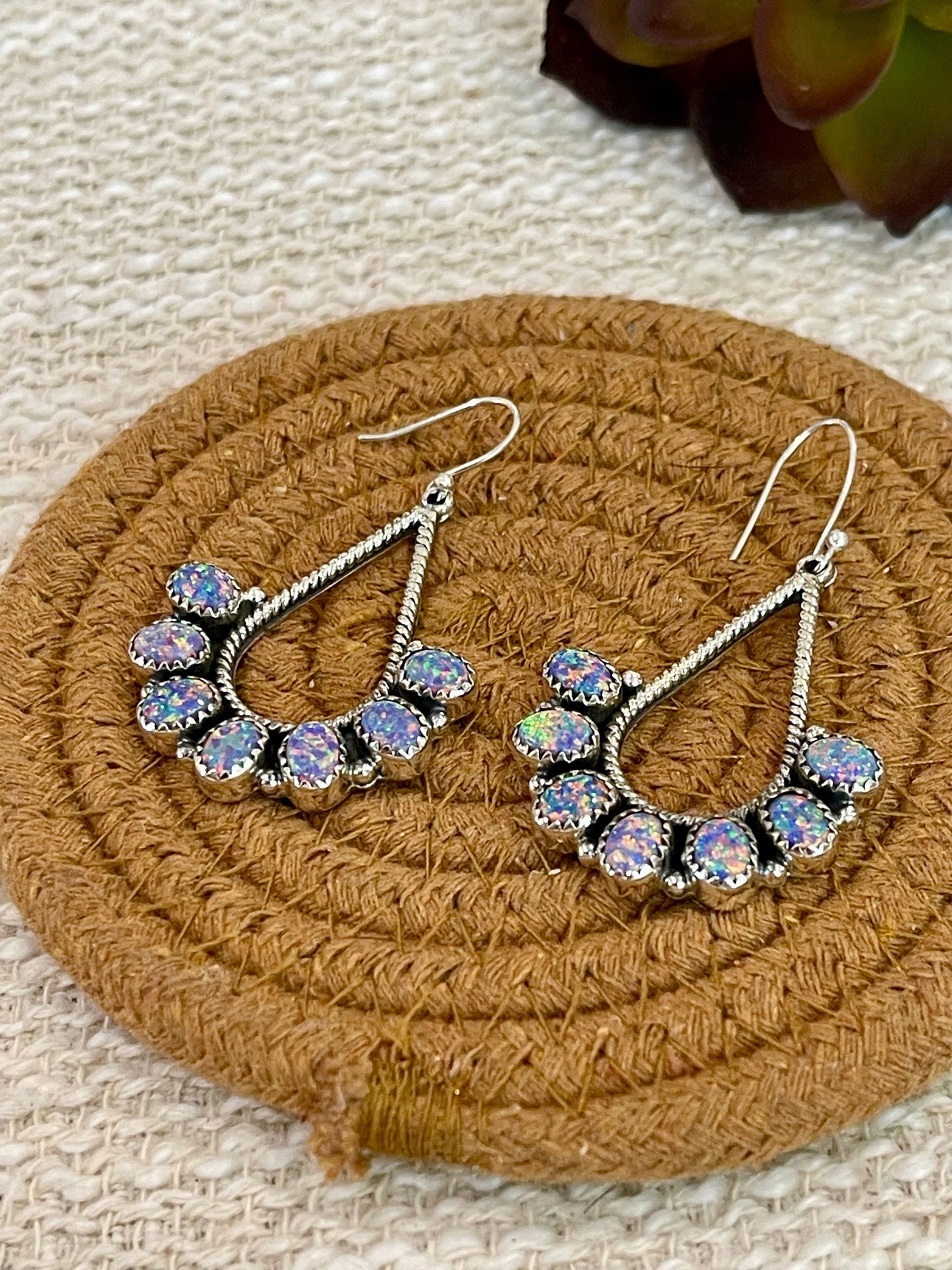 Handmade Light Purple Fire Opal & Sterling Silver Dangle Earring