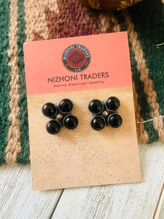 Handcrafted Onyx & Sterling Silver Cluster Post Earrings