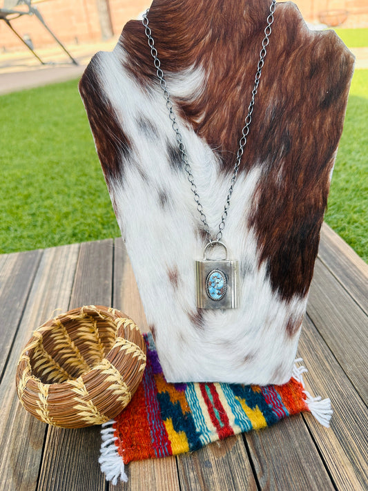 Handcrafted Golden Hills Turquoise & Sterling Silver Locket Style Necklace by Charles Johnson