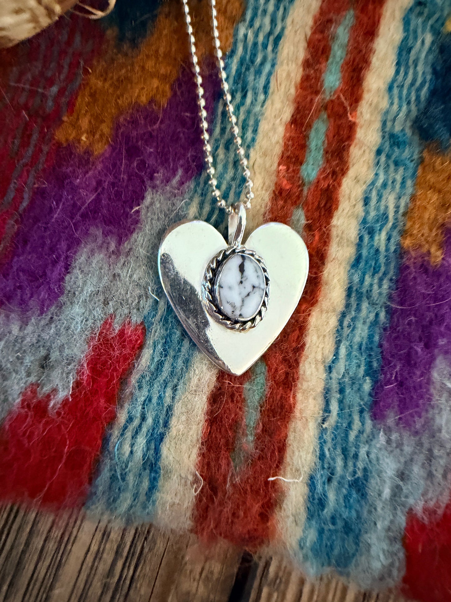 Handcrafted Sterling Silver & White Buffalo Heart Pendant by Joseph Martinez