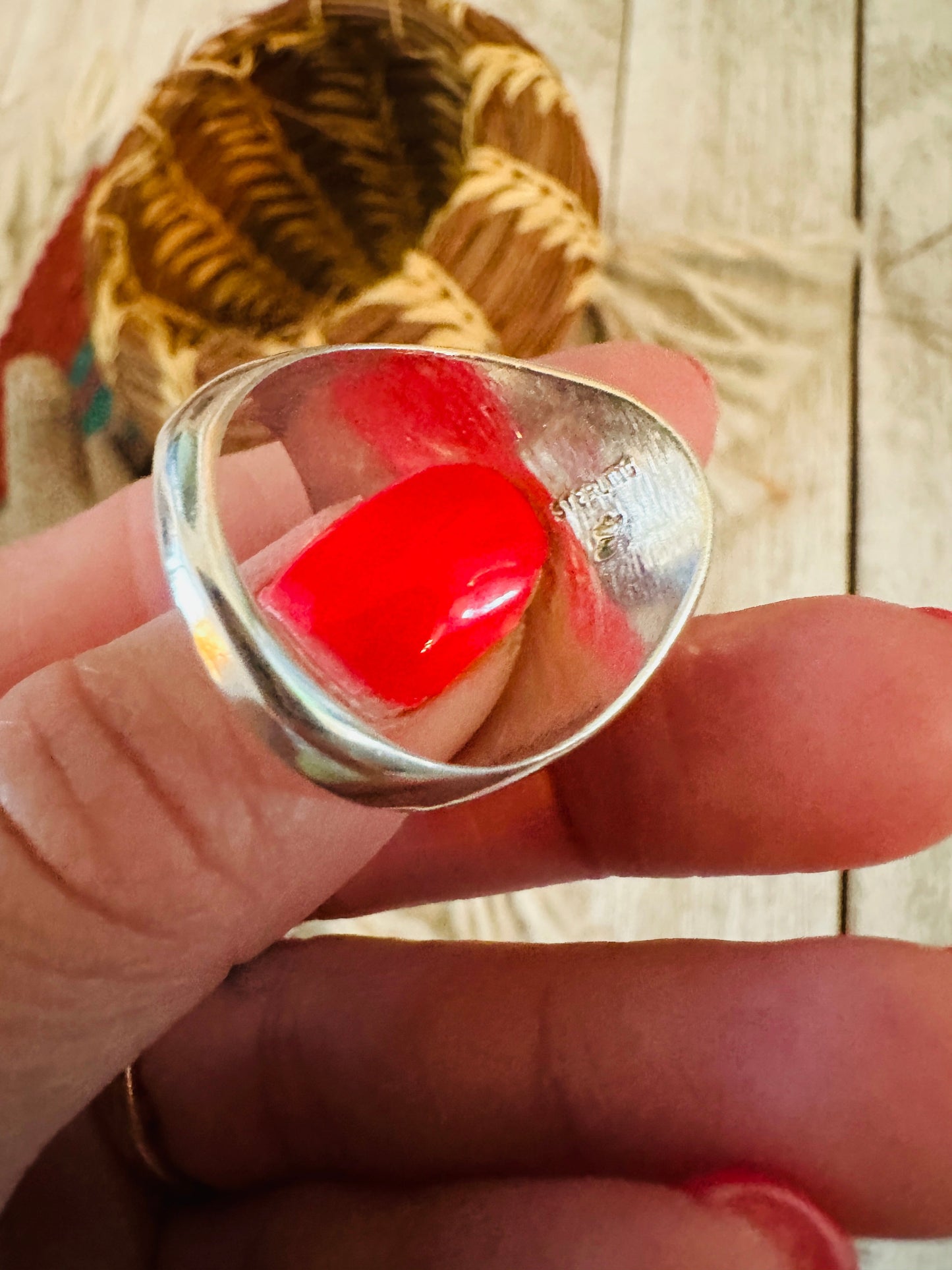 Handcrafted Turquoise & Sterling Silver Cigar Band Ring Size 11.5