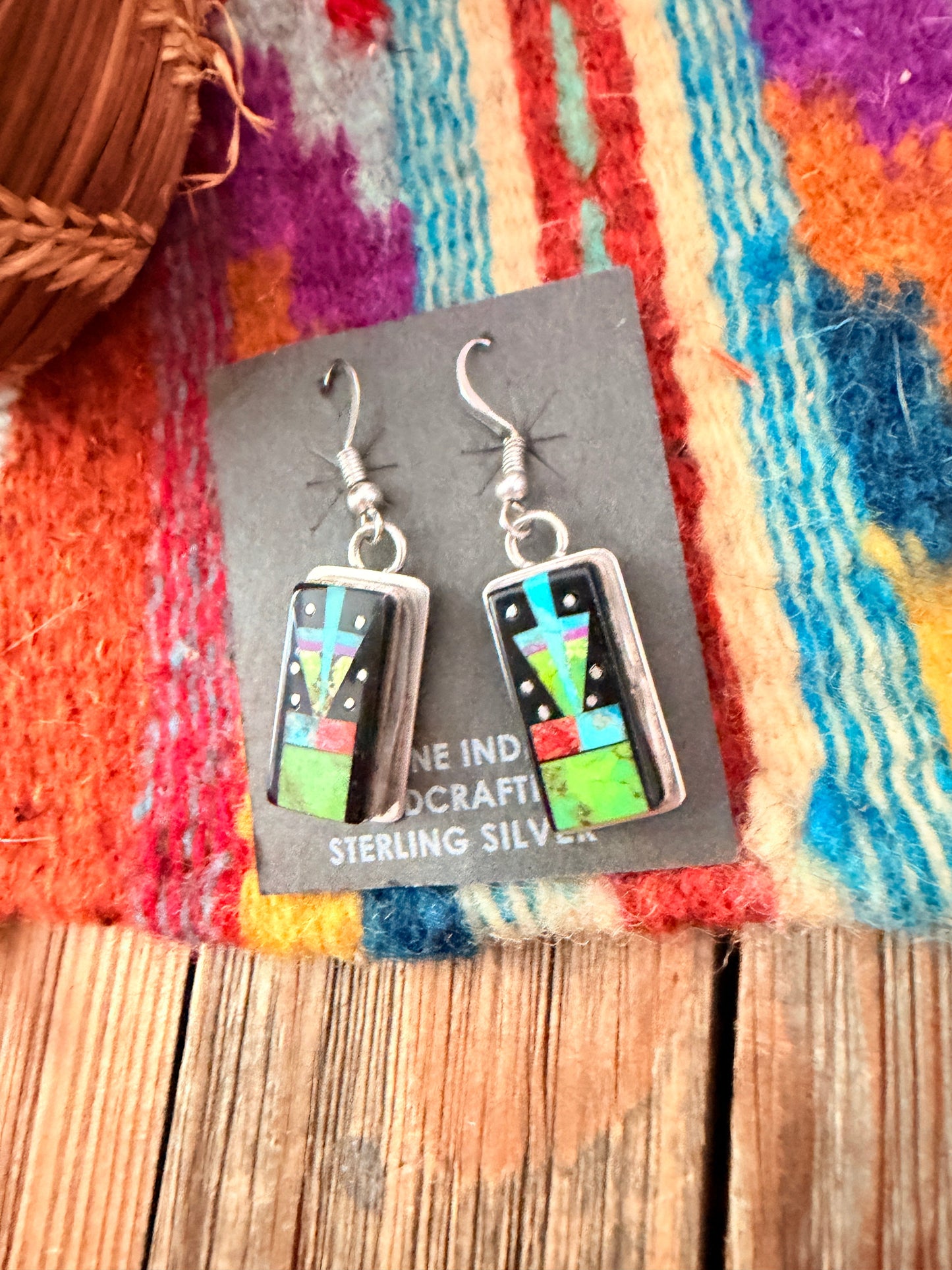 Handcrafted Multi Stone & Sterling Silver Inlay Dangle Earrings by Sylvana Apache