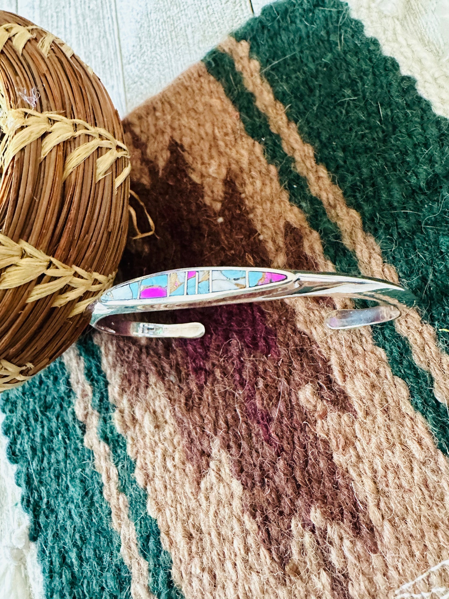 Handcrafted Cotton Candy & Sterling Silver Inlay Cuff Bracelet