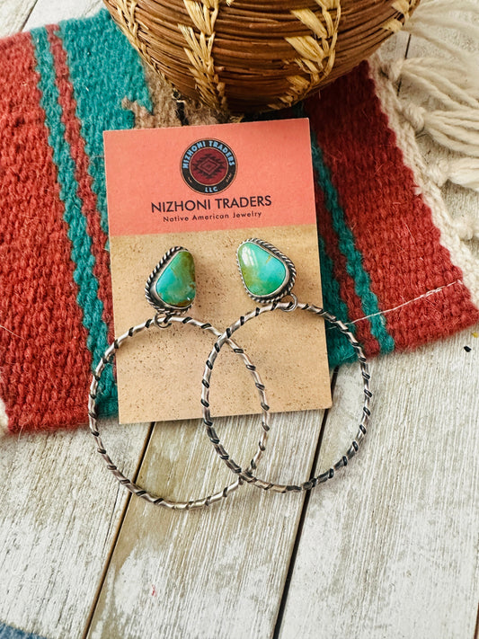 Handcrafted Turquoise and Sterling Silver Dangle Hoop Earrings