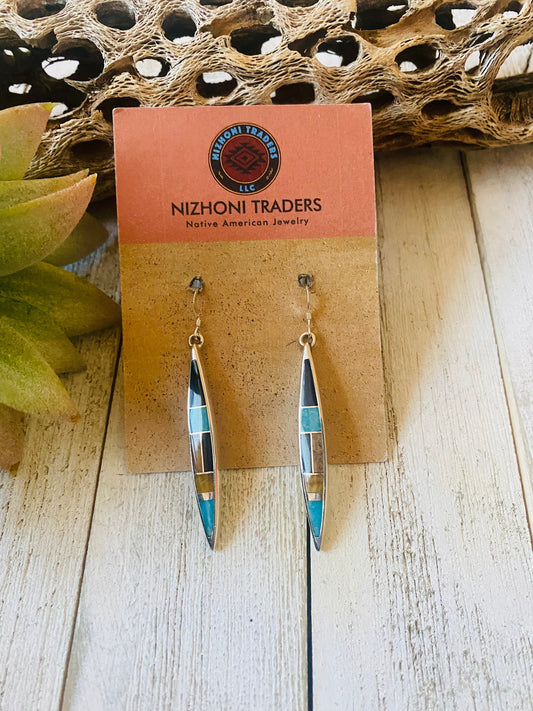 Handcrafted Multi Stone & Sterling Silver Inlay Dangle Earrings