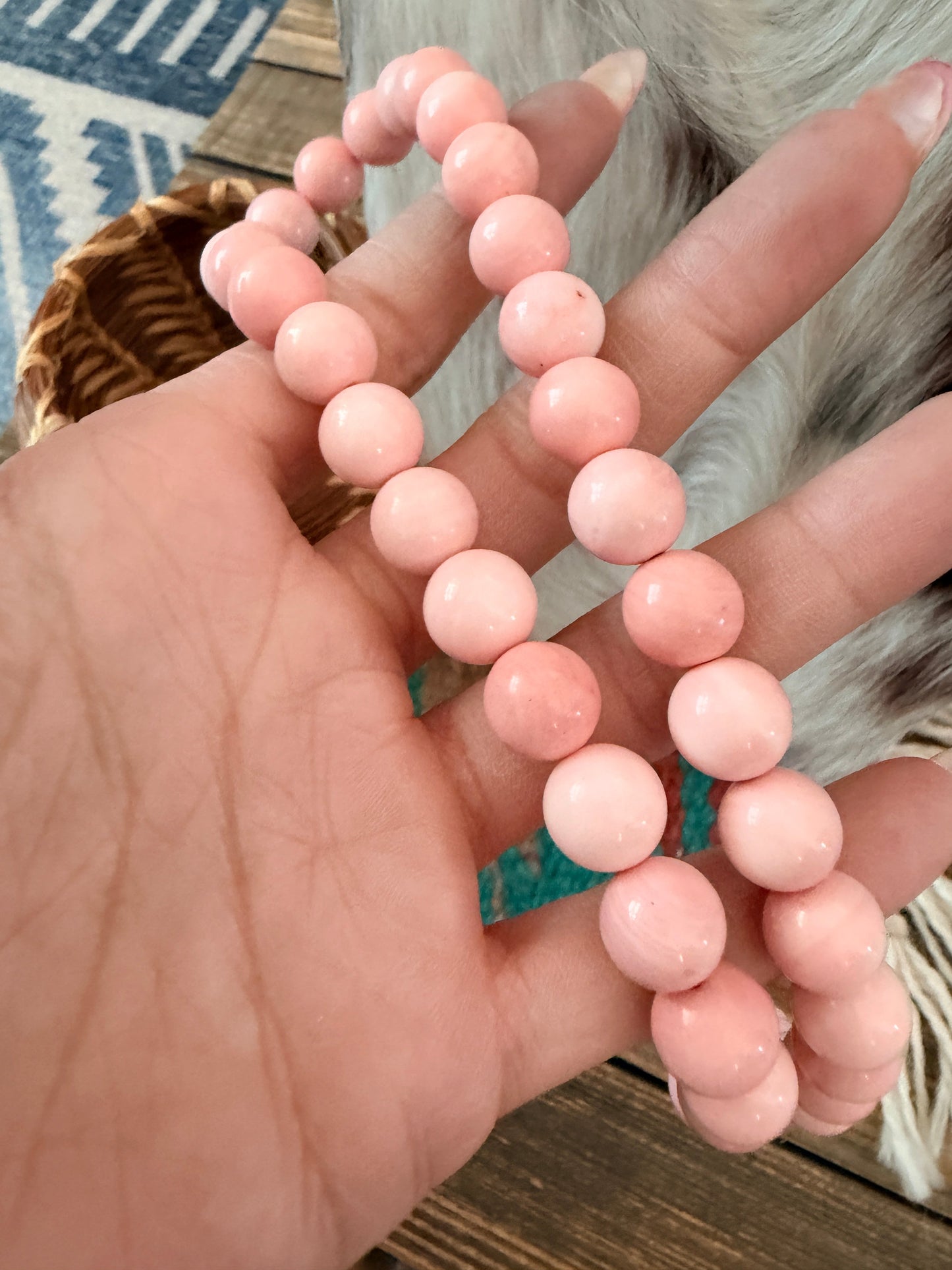 Handcrafted 10mm Queen Pink Conch 18” Beaded Necklace