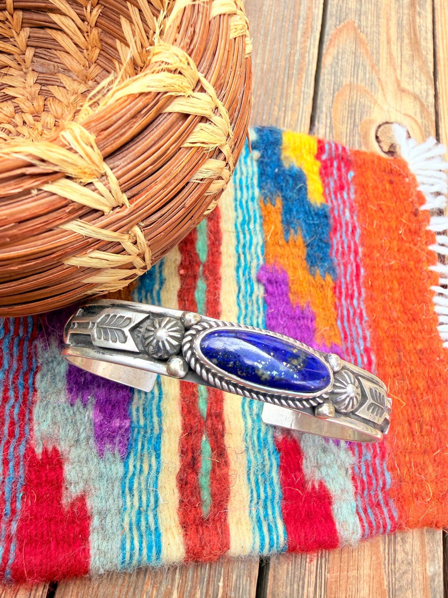 Handcrafted Sterling Silver and Lapis Cuff Bracelet by Albert Jake