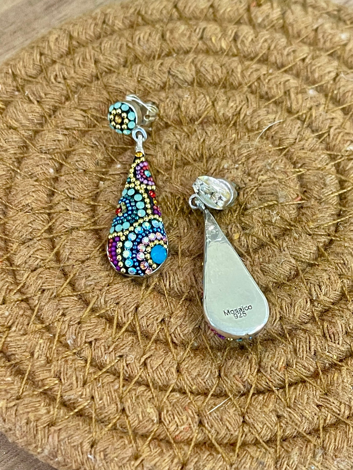 Handmade In Mexico Sterling Silver  , Multi Color Swarovski Crsytal Earrings