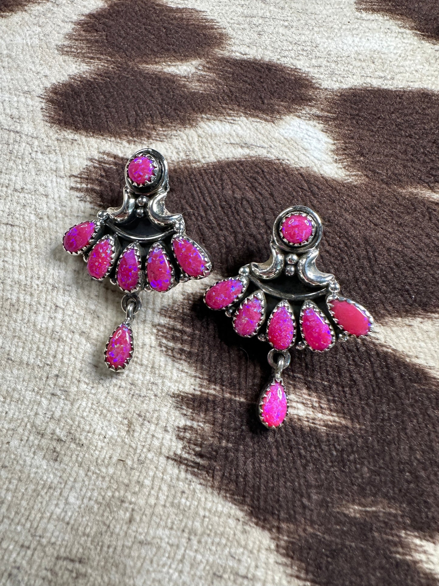 Handmade Hot Pink Fire Opal and Sterling Silver Post Earrings