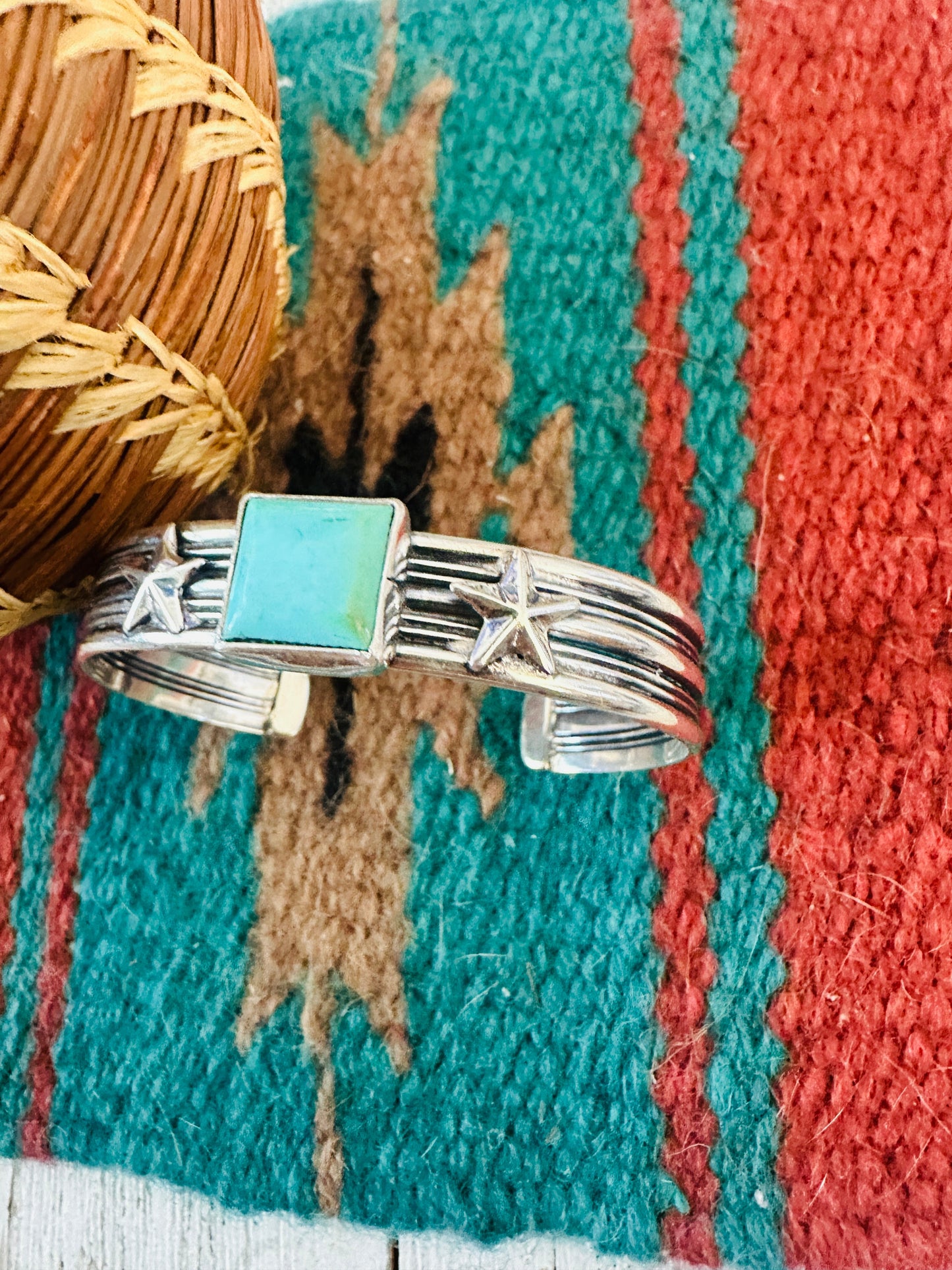 Handcrafted Sterling Silver & Turquoise Star Cuff Bracelet