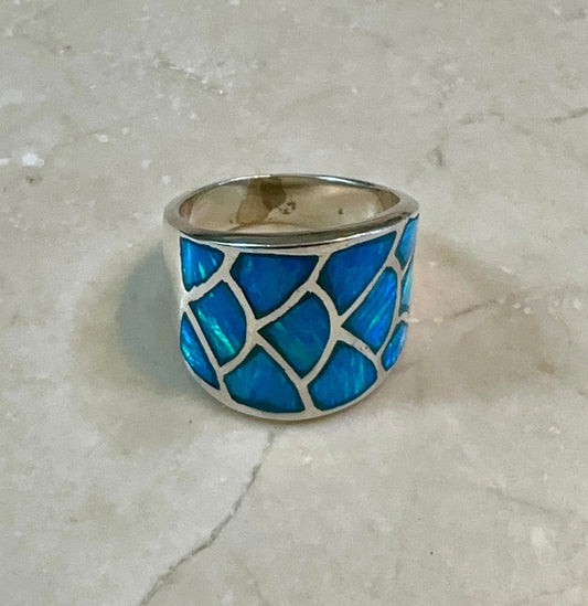 Blue Opal Sterling Silver Mermaid Ring