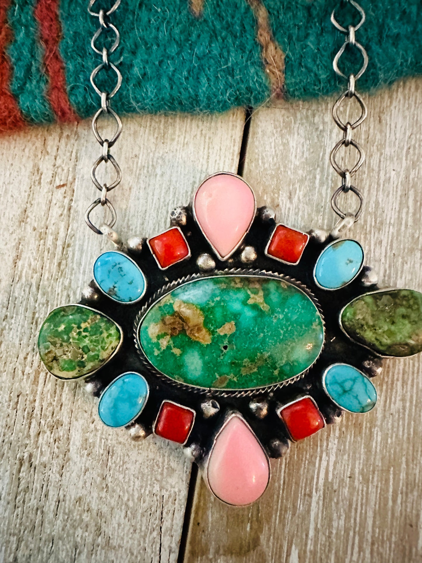 Handcrafted Sterling Silver & Multi Stone Cluster Necklace