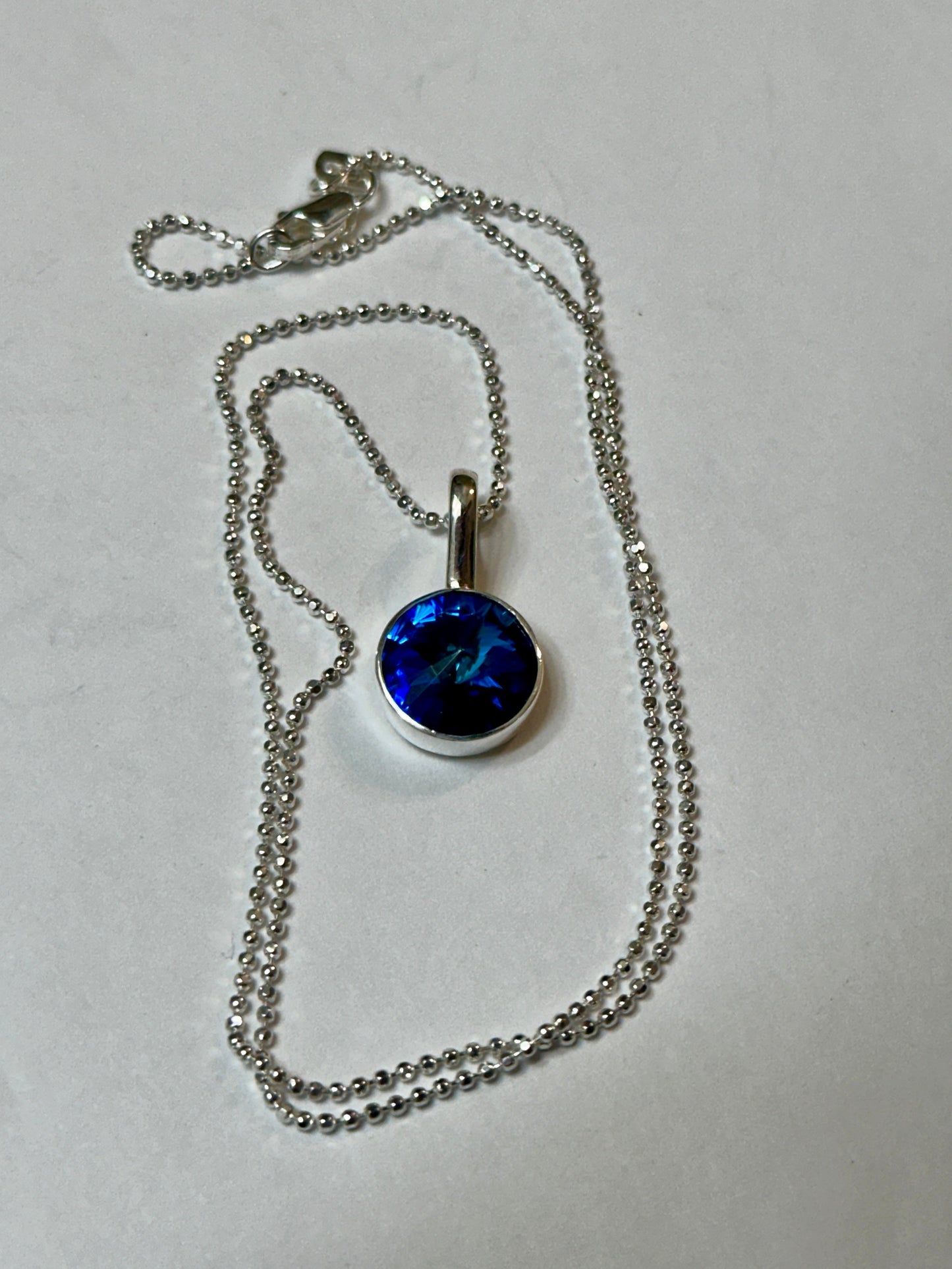 Blue Crystal Pendant Sterling Silver Necklace