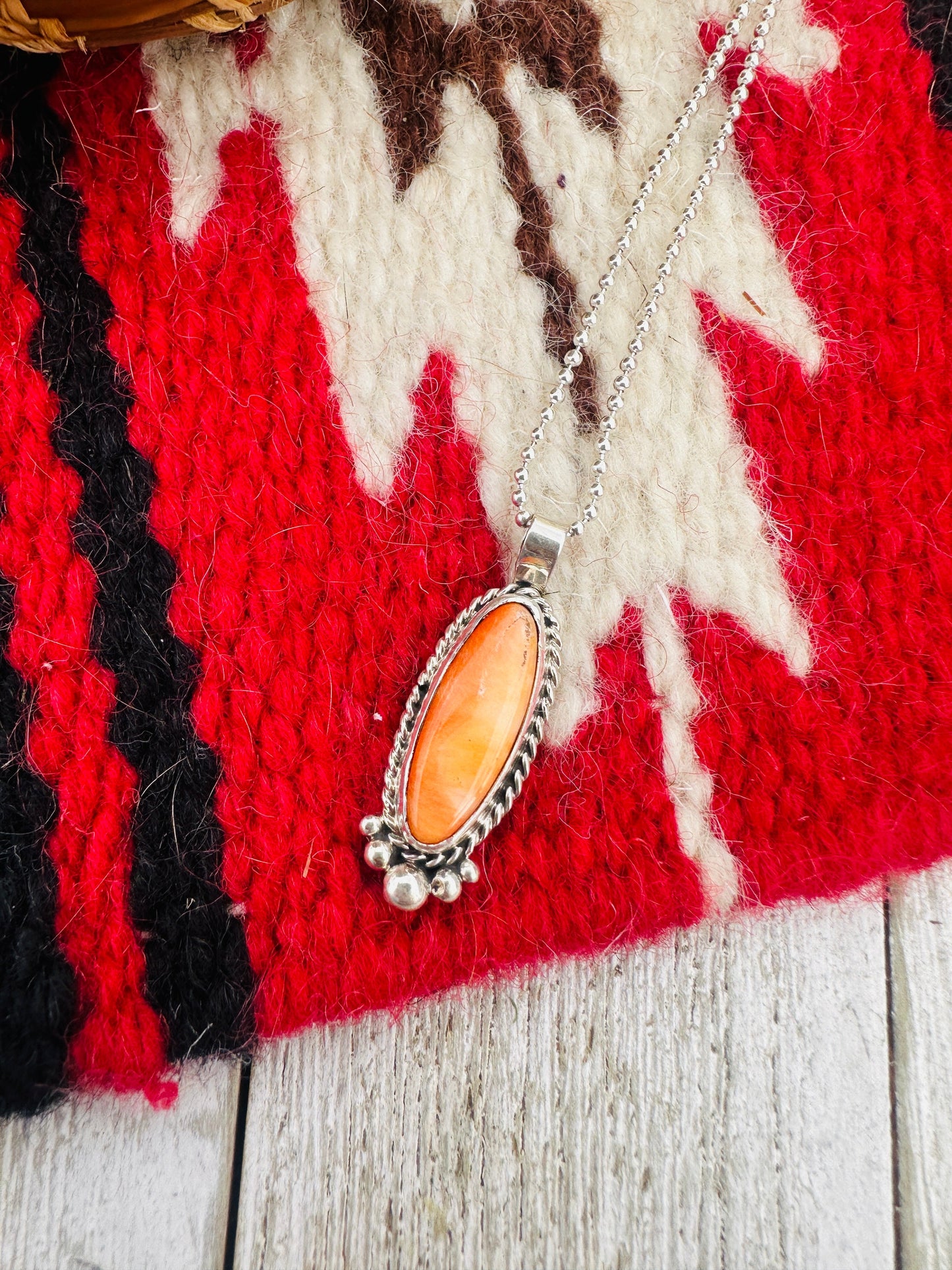 Handcrafted Sterling Silver & Orange Spiny Pendant