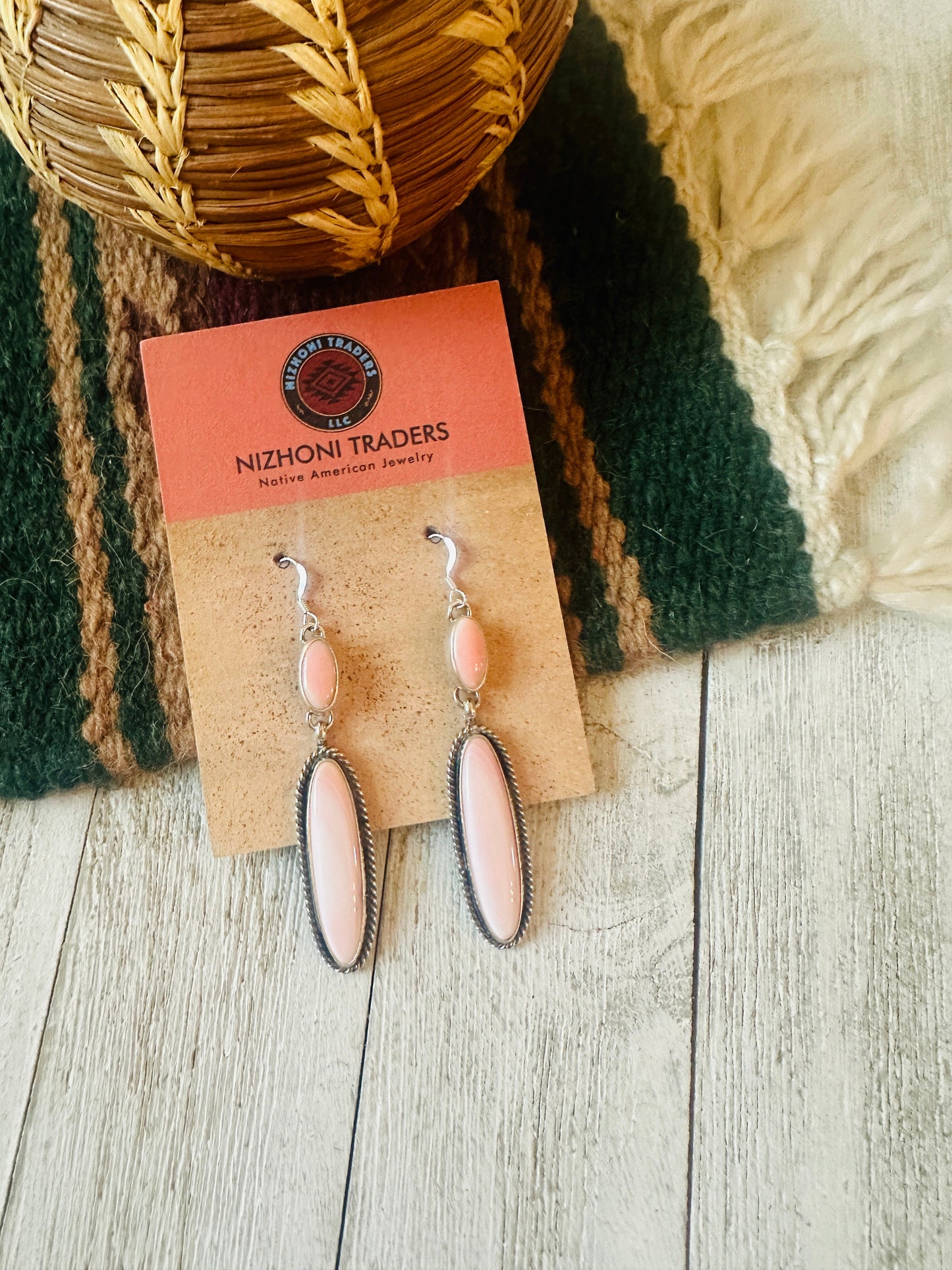 Handcrafted Sterling Silver & Queen Pink Conch Dangle Earrings