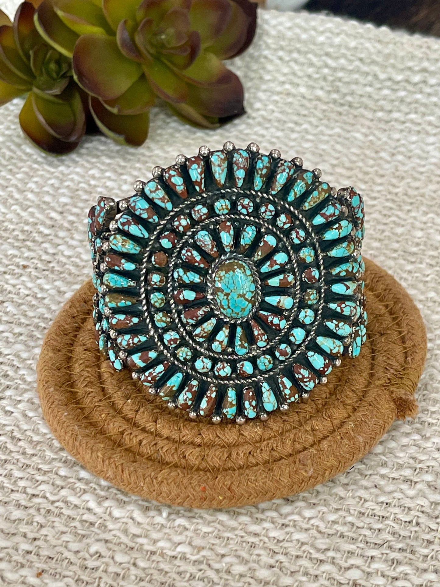 Handmade Sterling Silver & Number 8 Turquoise Cluster Cuff Bracelet