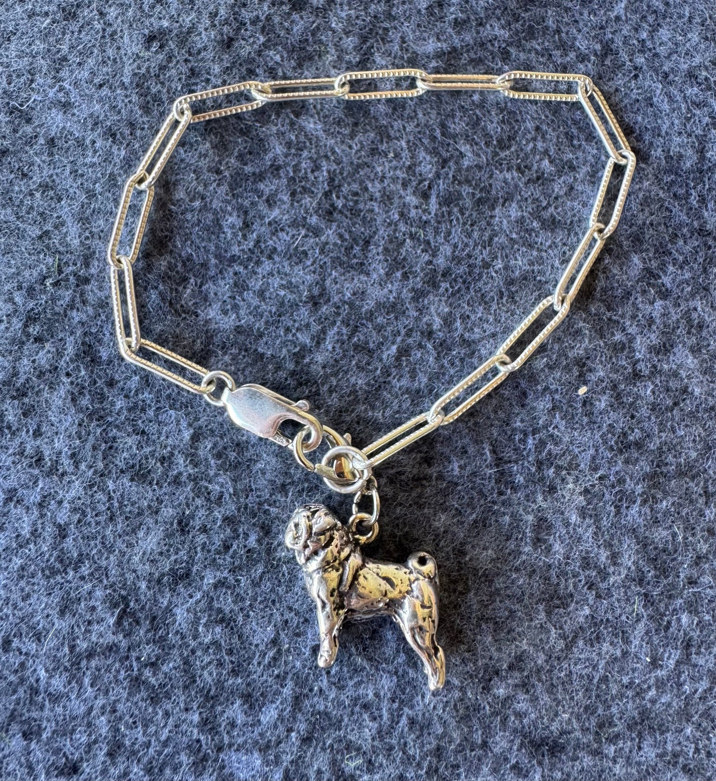 Handcrafted Sterling Silver Pug Dog Charm