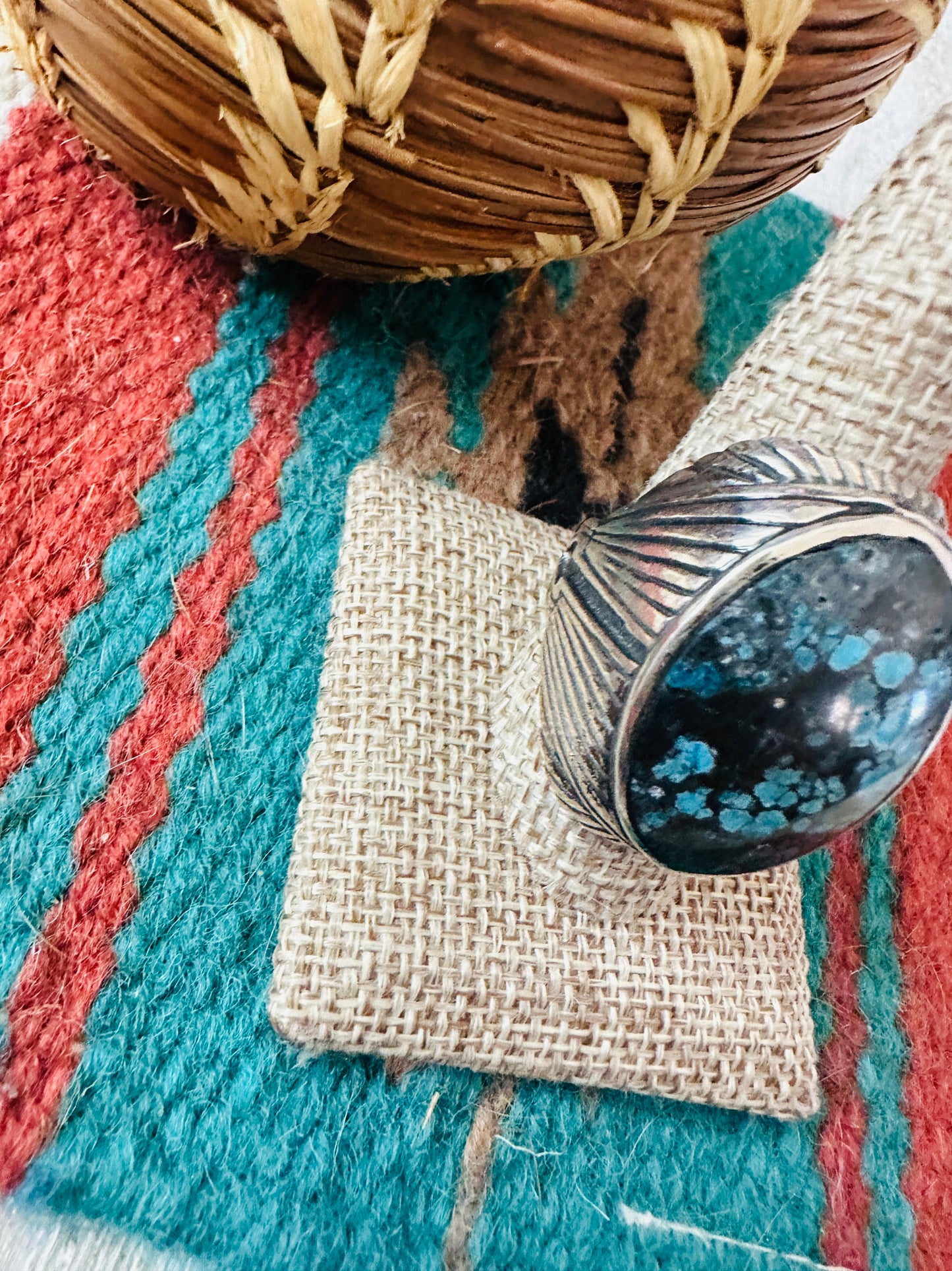 Old Pawn Handcrafted Sterling Silver & Kingman Web Turquoise Men’s Ring Size 10