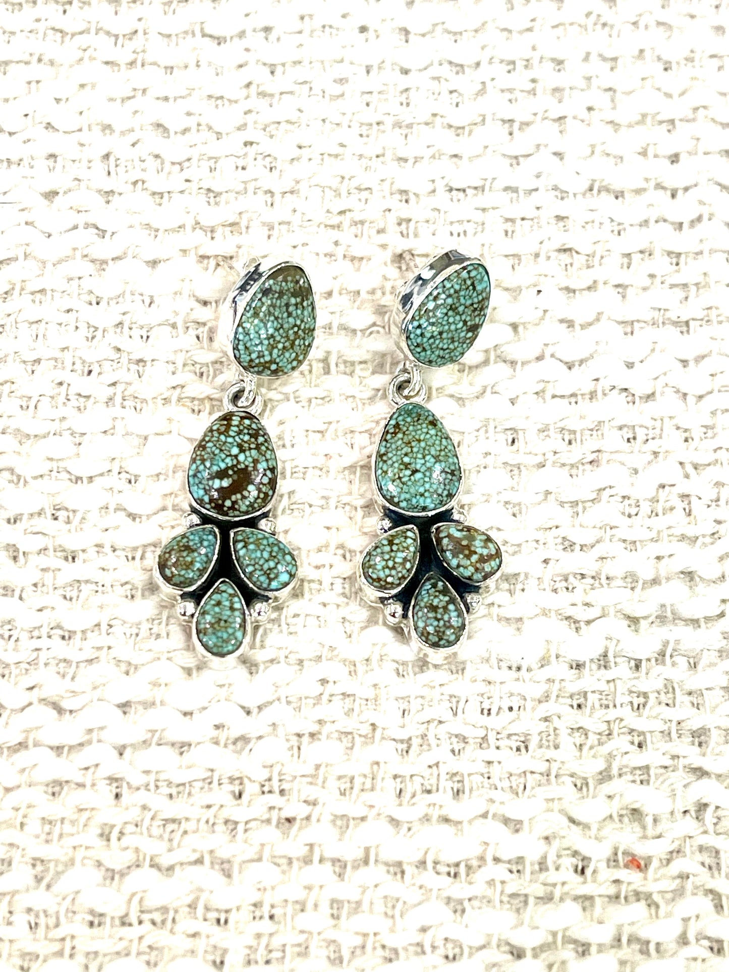 Handmade Sterling Silver Number 8 Turquoise Post Dangle Earrings with Signed Nizhoni