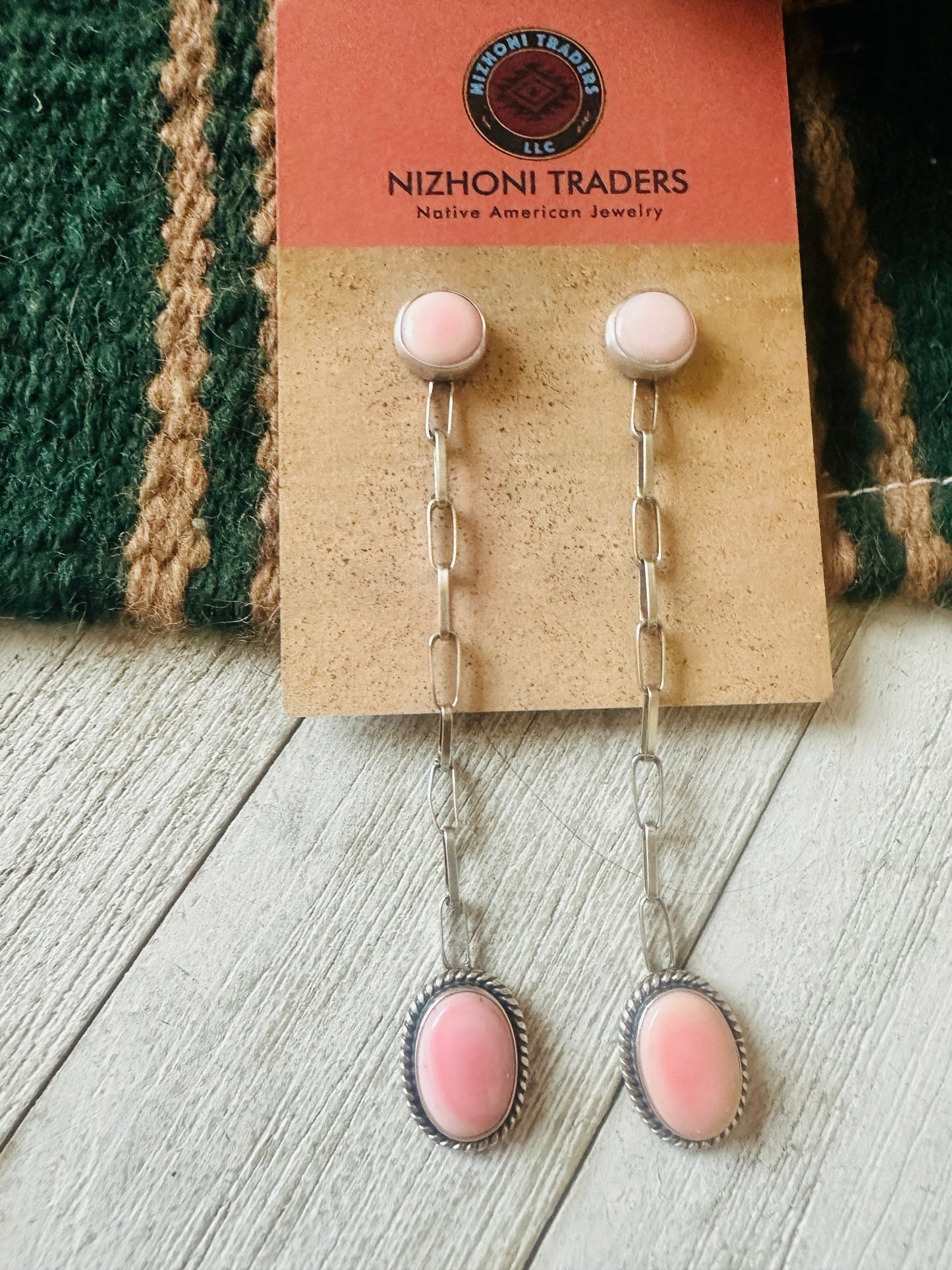 Handcrafted Sterling Silver & Queen Pink Conch Chain Dangle Earrings