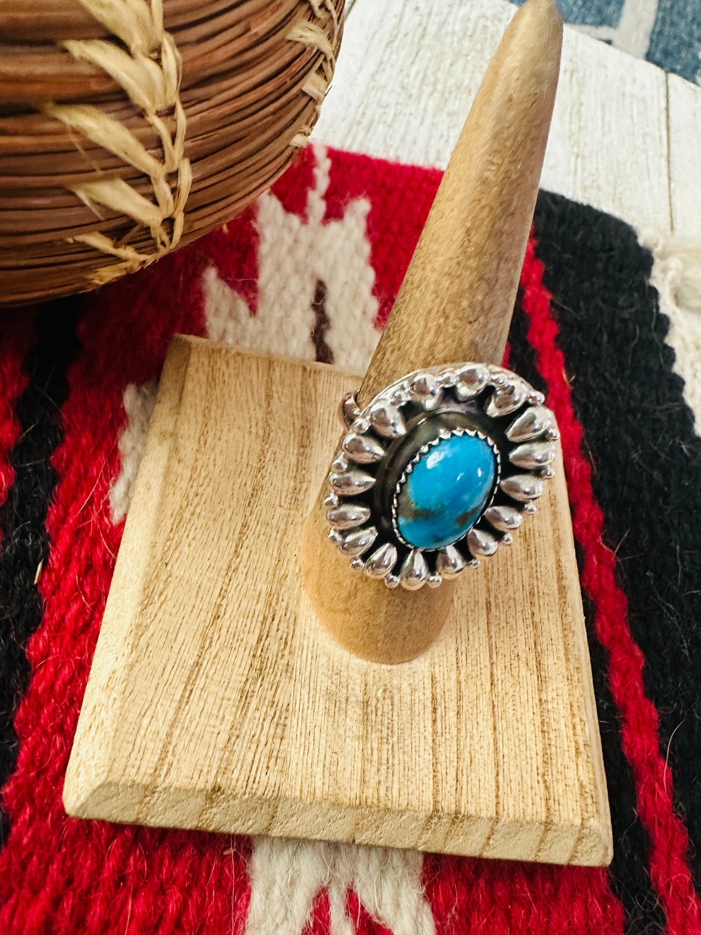 Handcrafted Sterling Silver & Turquoise Adjustable Ring