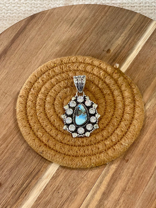 Handcrafted Sterling Silver , Golden Hills & CZ Cluster Pendant