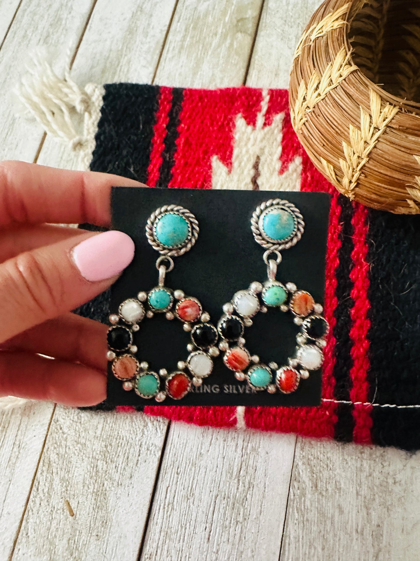 Handcrafted Sterling Silver & Multi Stone Dangle Earrings