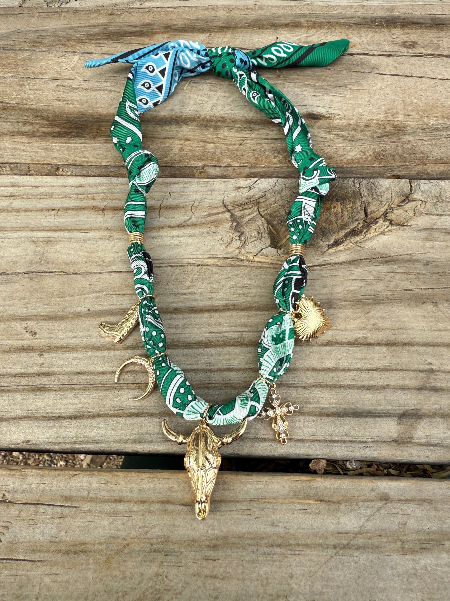 "THE GOLDEN COLLECTION" Handmade Bandana Charm Necklace GREEN