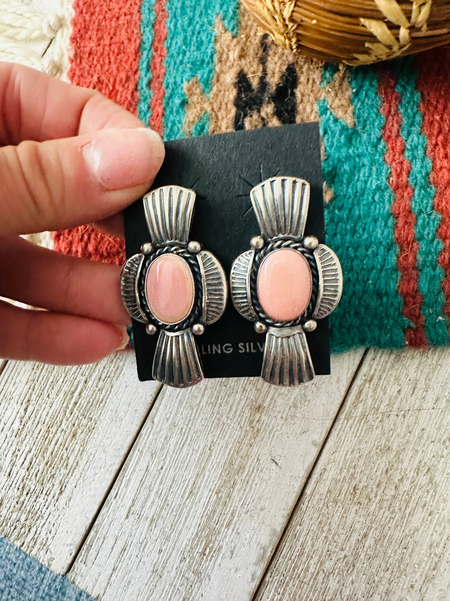 Handcrafted Sterling Silver & Queen Pink Conch Post Earrings