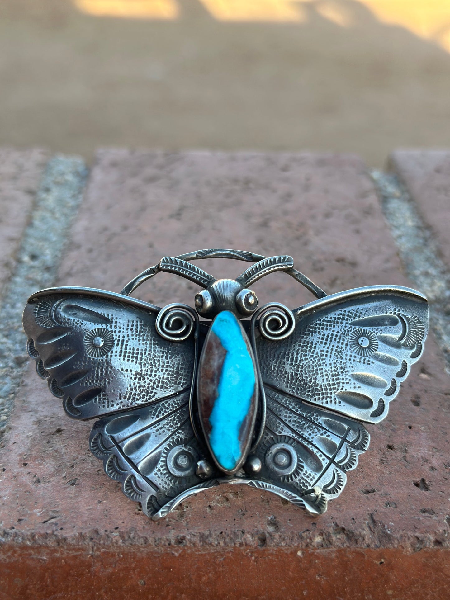 Art Tofoya Butterfly Natural Lavender Pit Bisbee Turquoise Sterling Ring Size 7