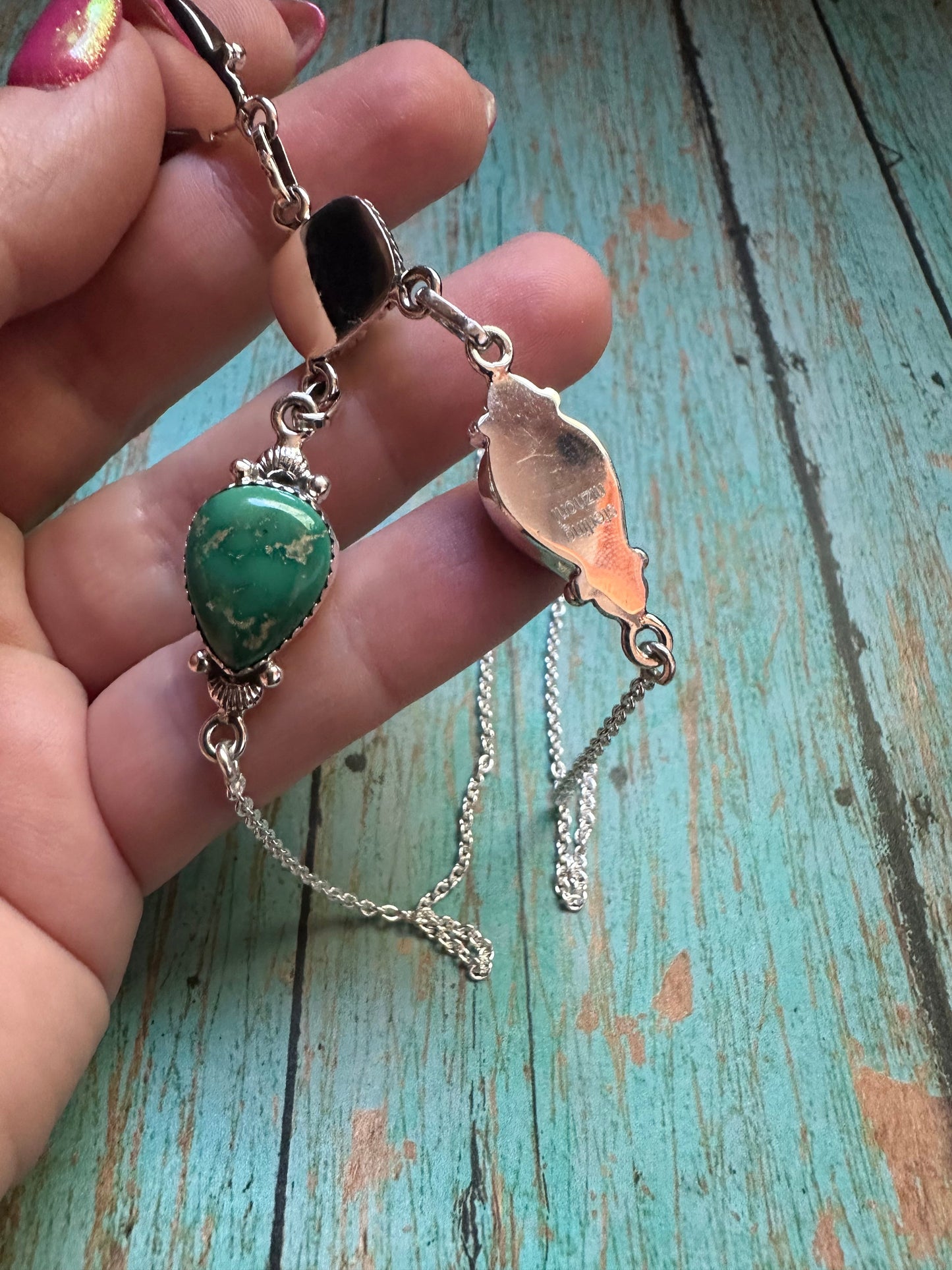 Handmade Sonoran Turquoise & Sterling Silver Necklace Signed Nizhoni