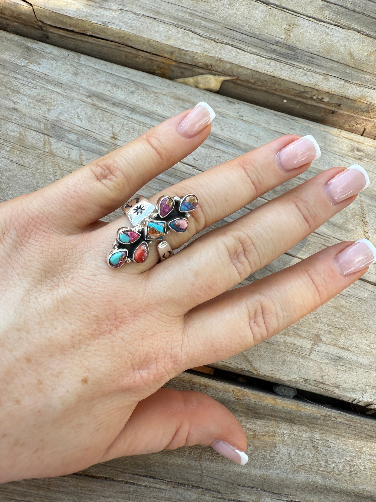 Handmade Pink Dream Mojave & Sterling Adjustable Silver Ring