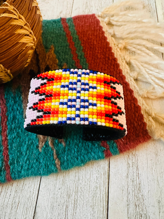 Handcrafted Made Beaded Leather Bracelet