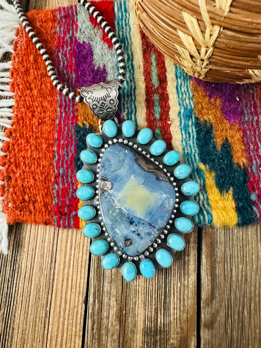Handcrafted Sterling Silver, Opal and Turquoise Cluster Pendant
