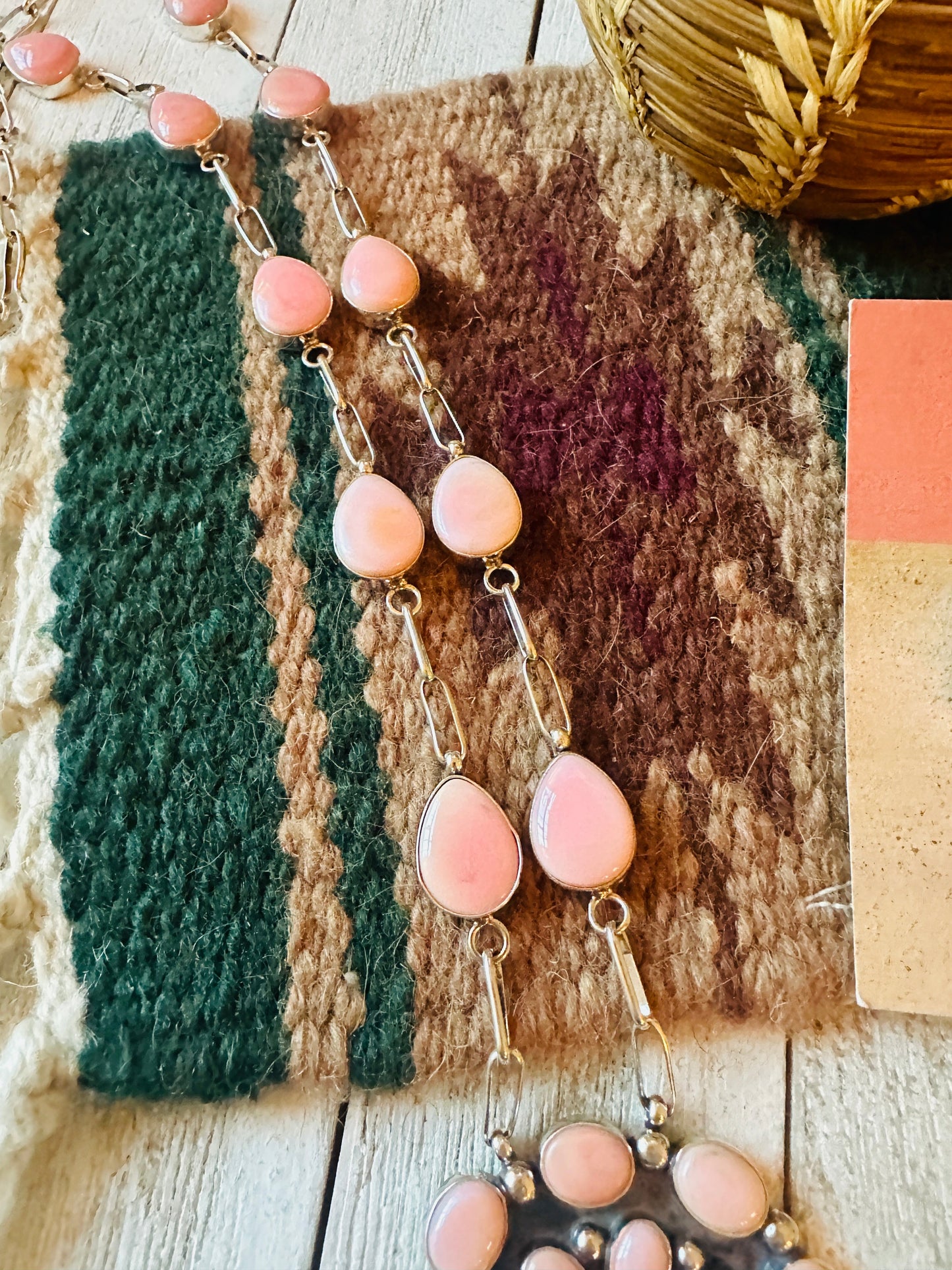 Handcrafted Queen Pink Conch & Sterling Silver Cluster Necklace Set