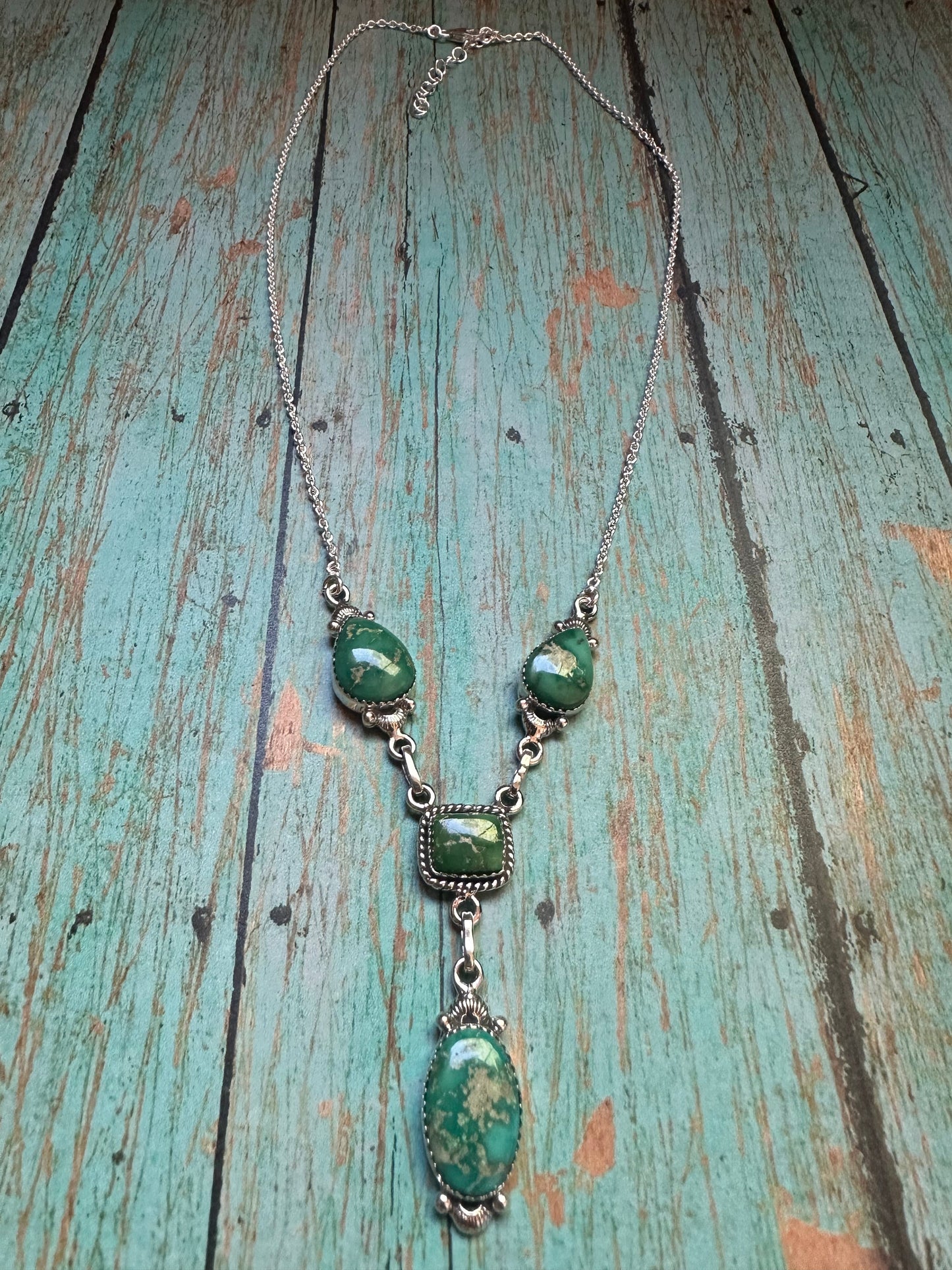 Handmade Sonoran Turquoise & Sterling Silver Necklace Signed Nizhoni