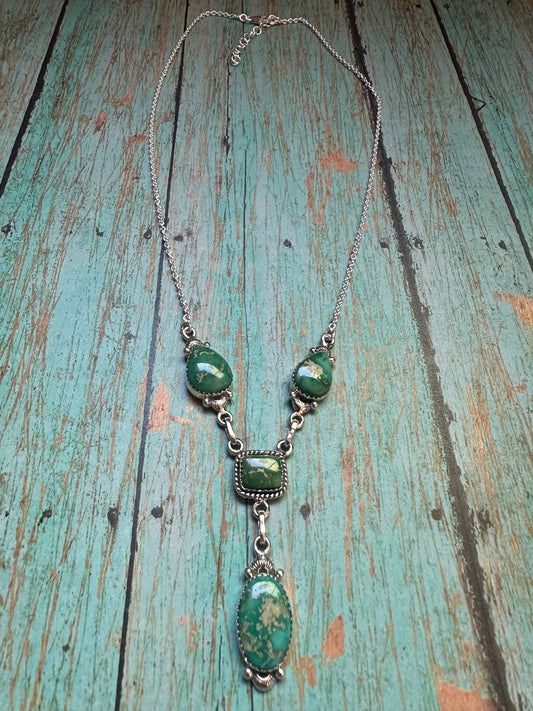 Handmade Sonoran Turquoise & Sterling Silver Necklace Signed Nizhoni