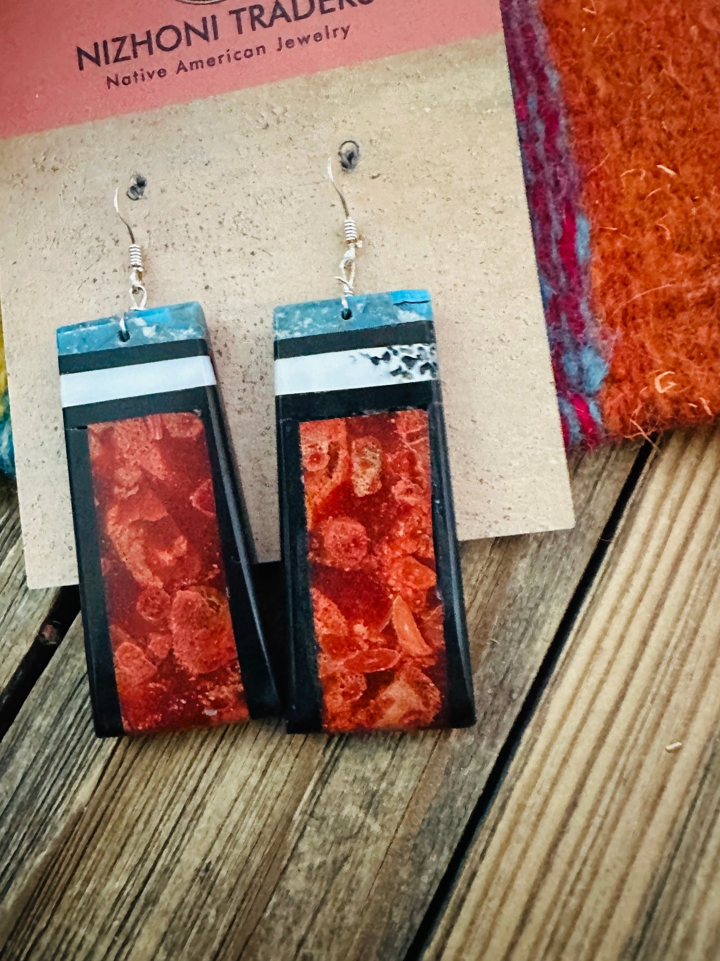 Handcrafted Multi Stone Inlay Slab Dangle Earrings
