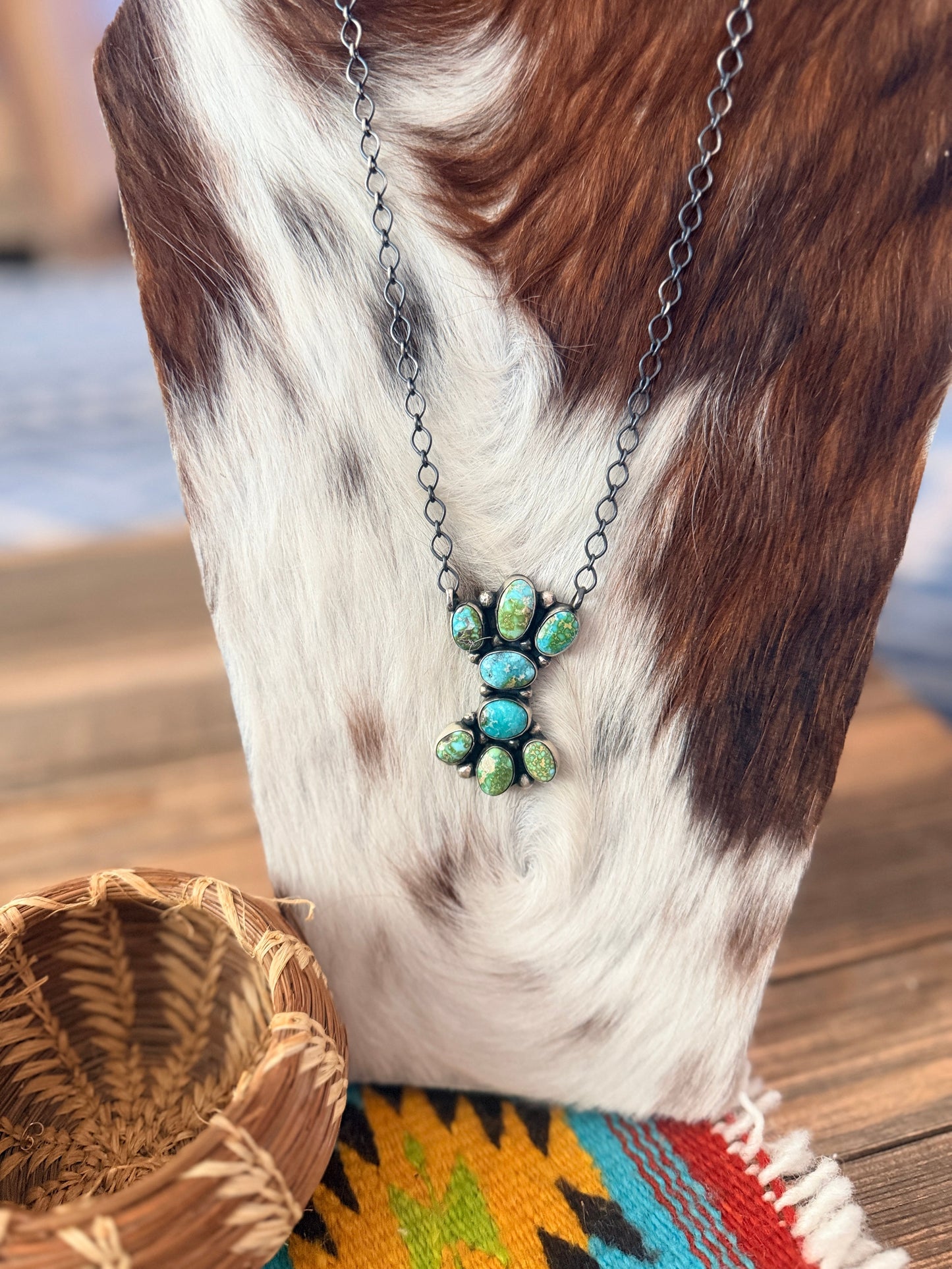 Handcrafted Sonoran Mountain Turquoise & Sterling Silver Cluster Necklace by Sheila Becenti
