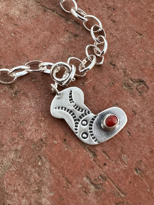 Handmade Sterling Silver and Coral CHRISTMAS STOCKING Charm