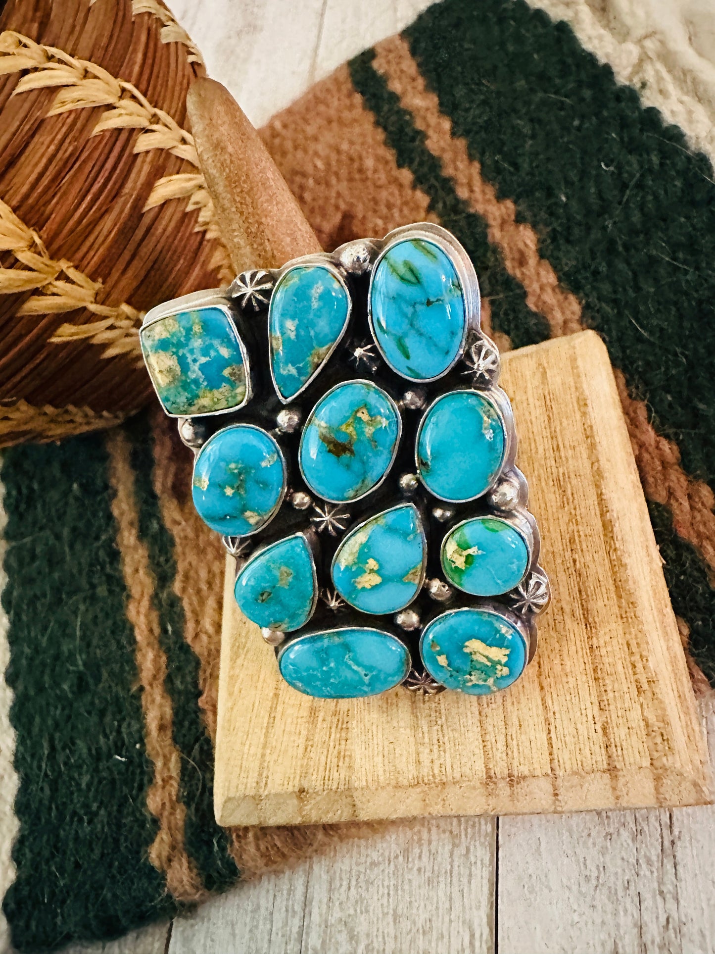 Handcrafted Sonoran Mountain Turquoise & Sterling Silver Adjustable Cluster Ring