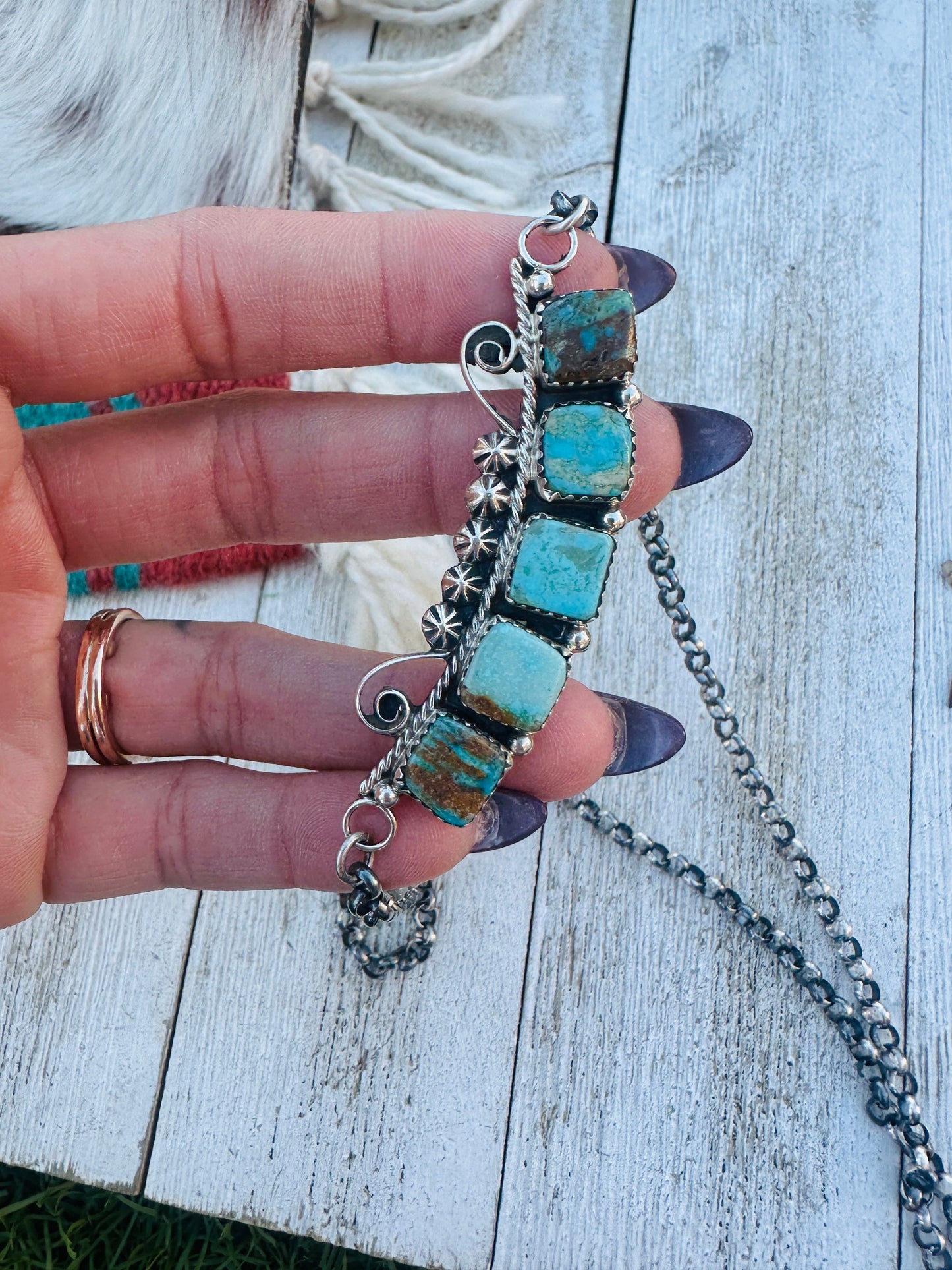Handcrafted Turquoise & Sterling Silver Bar Necklace by Jacqueline Silver