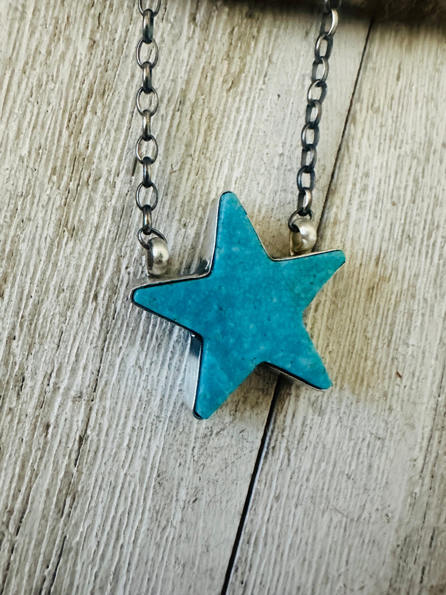 Handcrafted Sterling Silver & Turquoise Star Necklace- Blue