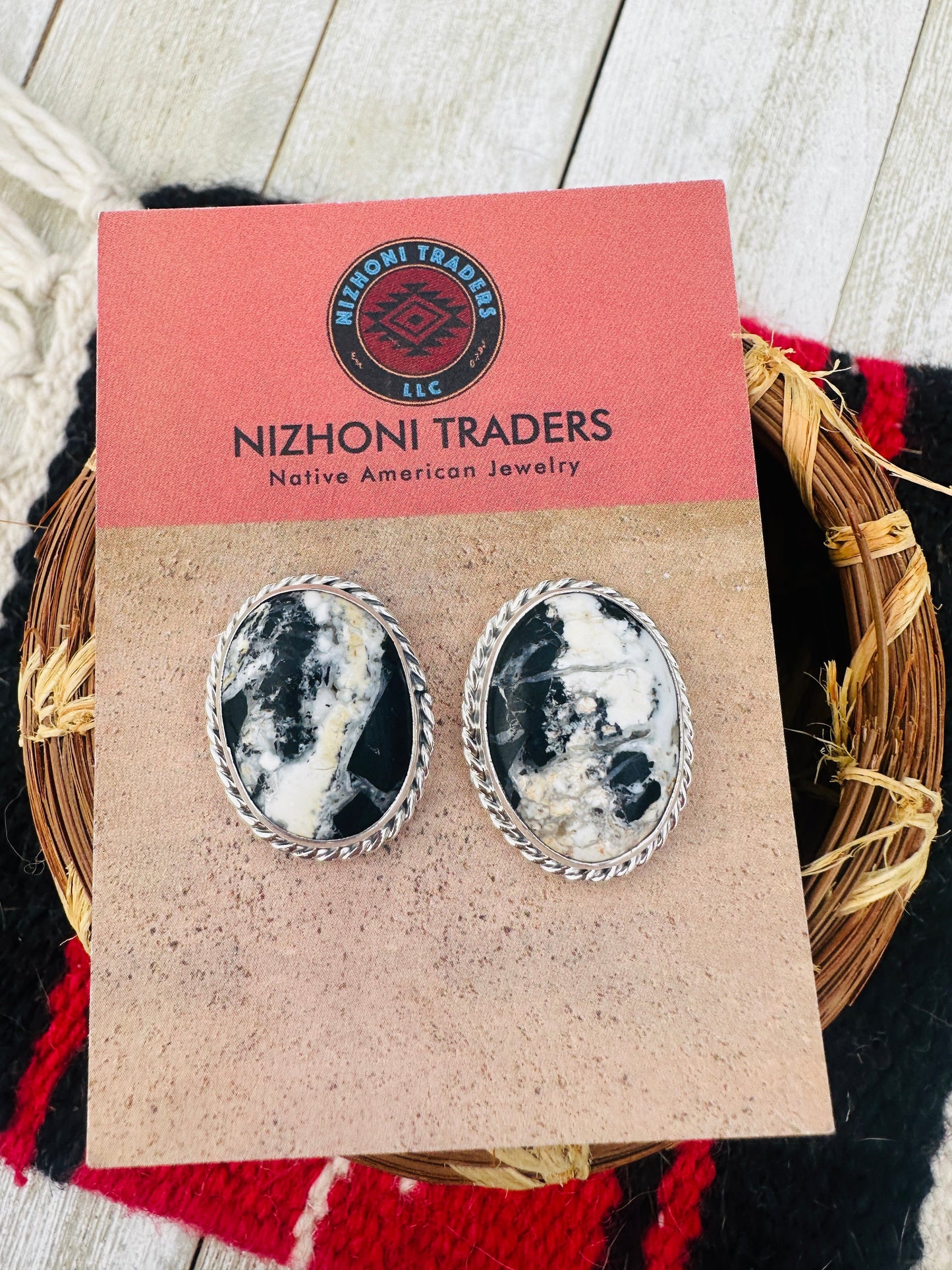Handcrafted White Buffalo & Sterling Silver Post Earrings
