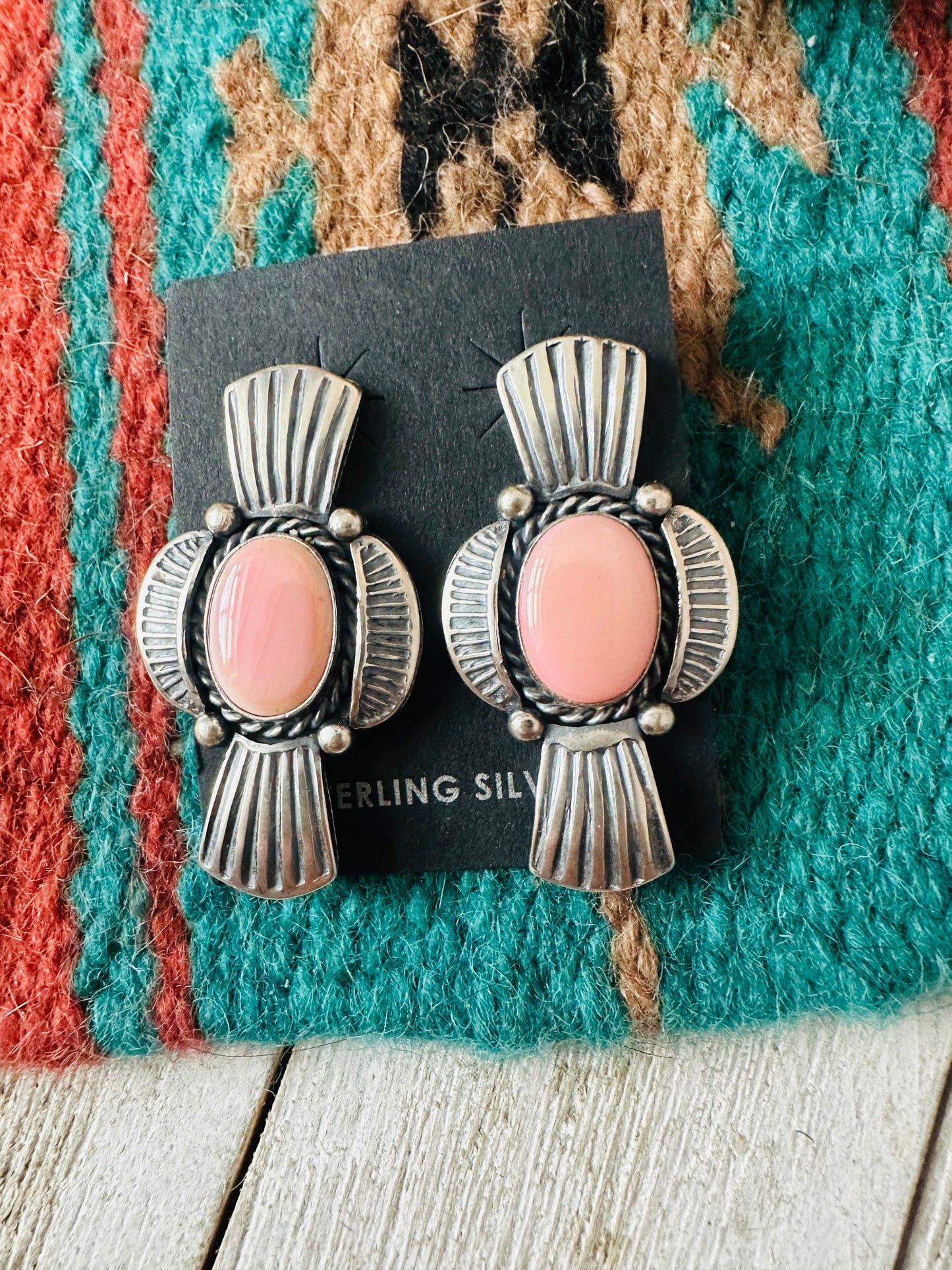 Handcrafted Sterling Silver & Queen Pink Conch Post Earrings