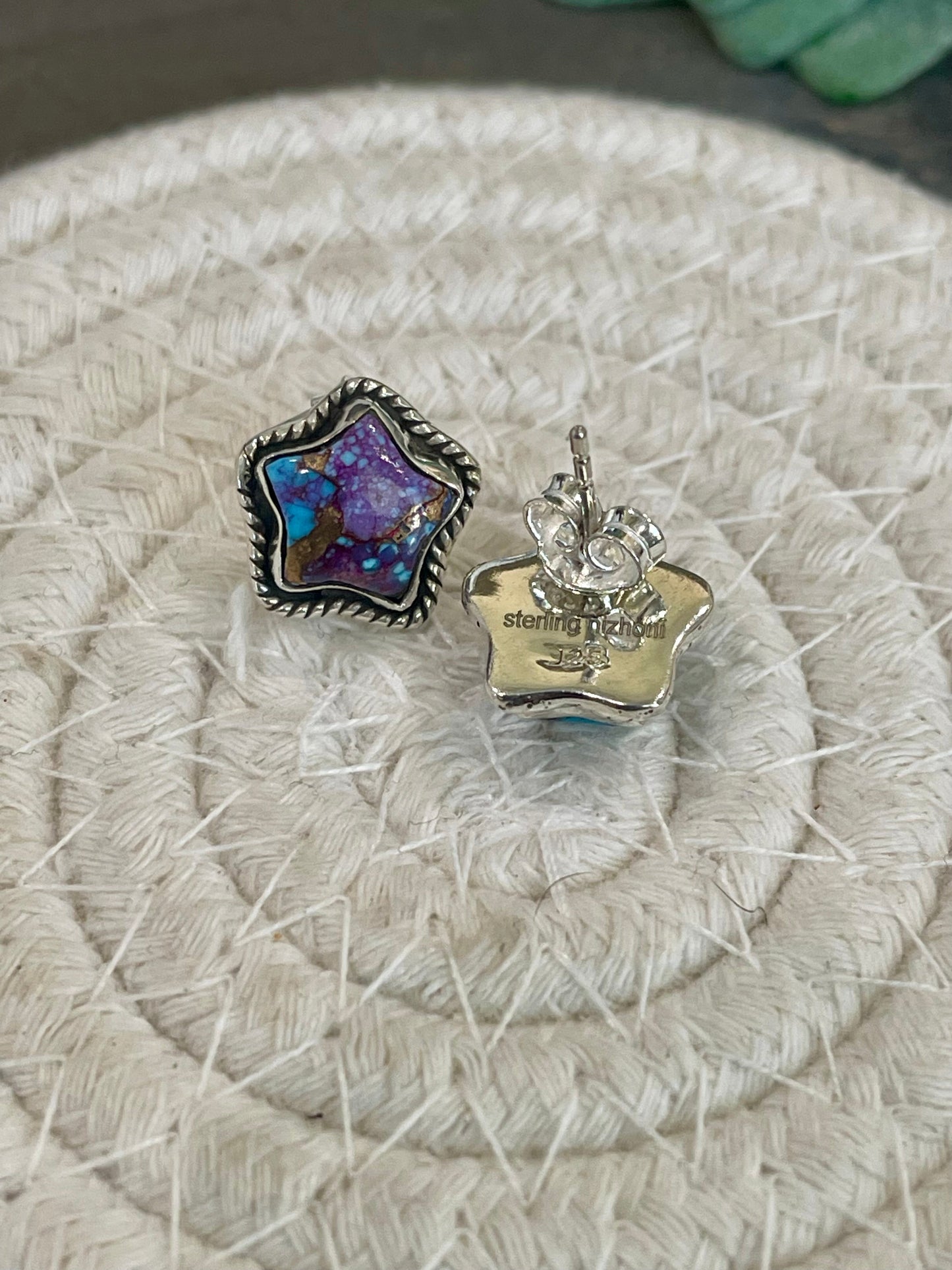 Sizzling Handmade Star Sterling Silver & Purple Mojave Post Earrings